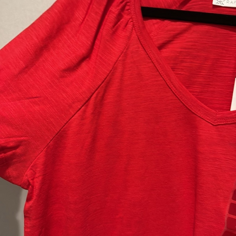 Rafaella Red V-Neck Short Sleeve Ruffle Top - Picture 7 of 15